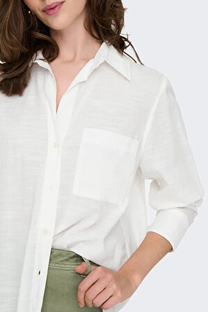 Only Kadın Onlsalına Tek Cep Detaylı Önü Kısa Arkası Uzun %100 Pamuk Gömlek 15335255 Ekru