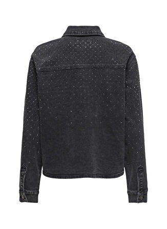 Only Normal Gömlek Yaka Taşlamalı Siyah Kadın Gömlek ONLCASSIE RHINESTONE LS SHIRT DNM B
