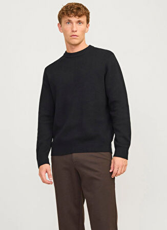 Jack & Jones Bisiklet Yaka Relaxed Siyah Erkek Kazak 12259666_JPRBLAMILANO STITCH KNIT C