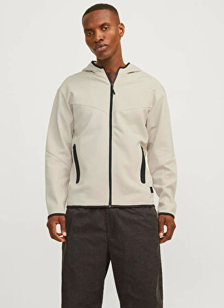 Jack & Jones Kapüşon Yaka Bej Erkek Sweatshırt JCOFUSION SWEAT ZIP HOOD NOOS