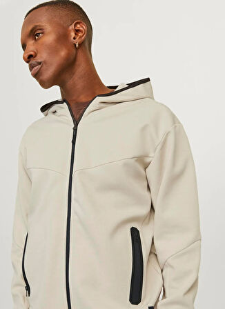 Jack & Jones Kapüşon Yaka Bej Erkek Sweatshırt JCOFUSION SWEAT ZIP HOOD NOOS