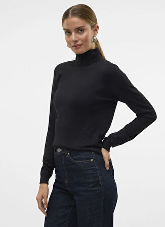 Vero Moda Balıkçı Yaka Dar Siyah Kadın Kazak VMIRIS LS ROLLNECK PULLOVER GA NOOS