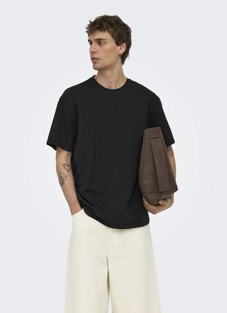 Only & Sons Siyah Erkek T-Shirt 22028692 ONSKIAN SEERSUCKER TEE NOS