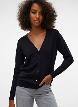 Vero Moda V Yaka Normal Siyah Kazak Kadın VMSILJE LS V-NECK CARDIGAN GA NOOS