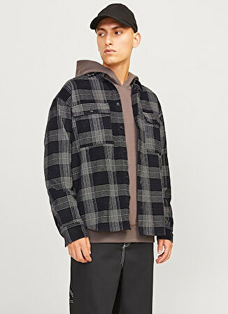 Jack & Jones Relaxed Siyah Erkek Gömlek 12261112_JCOTHEO CORDUROY CHECK OVE