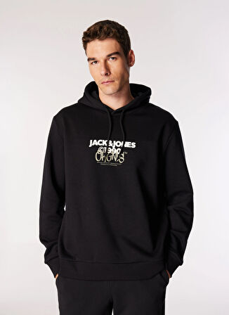 Jack & Jones Kapüşon Yaka Siyah Erkek Sweatshırt 12266946_JORBUSHWICK SWEAT HOOD FST