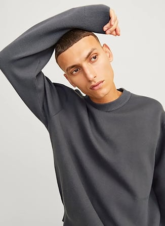 Jack & Jones Bisiklet Yaka Loose Fit Koyu Gri Erkek Kazak 12261852_JORVESTERBRO KNIT CREW NEC
