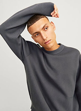 Jack & Jones Bisiklet Yaka Loose Fit Koyu Gri Erkek Kazak 12261852_JORVESTERBRO KNIT CREW NEC