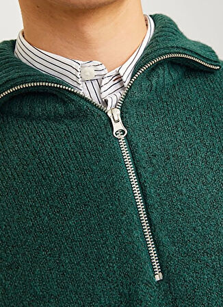 Jack & Jones Dik Yaka Relaxed Koyu Yeşil Erkek Kazak 12241817_JOROLLIE KNIT HALF ZIP SN