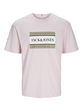 Jack Jones Erkek Jorfrederiksberg  Bisiklet Yaka Pembe Tişört 12262492