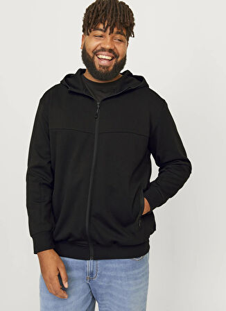 Jack & Jones Kapüşon Yaka Siyah Erkek Sweatshırt 12263091_JCOFUSION SWEAT ZIP HOOD P
