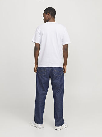 Jack Jones Erkek Pamuklu Beyaz Bisiklet Yaka  Tişört 12268267