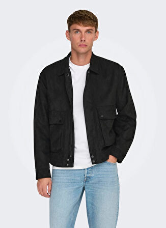 Only & Sons Normal Siyah Erkek Ceket ONSYUKI FAKE SUEDE JACKET OTW