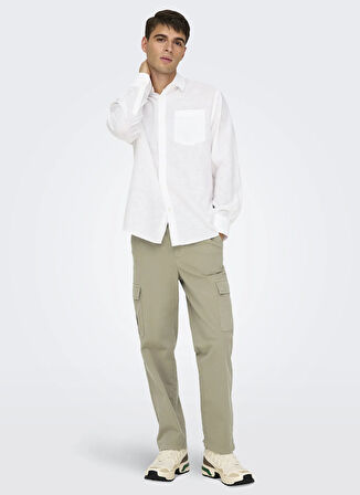 Only & Sons Normal Beyaz Düz Erkek Gömlek ONSCAIDEN LIFE REG LS 1 PKT SHIRT N