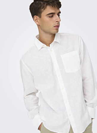 Only & Sons Normal Beyaz Düz Erkek Gömlek ONSCAIDEN LIFE REG LS 1 PKT SHIRT N