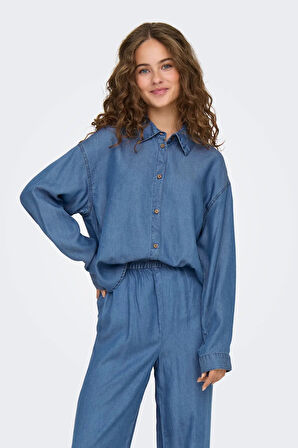Only Kadın Onlcharıs Düşük Omuz Oversize Uzun Kollu Gömlek 15337928 Koyu Mavi