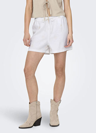 Only Orta Bel Rahat Beyaz Kadın Şort ONLCARO MW LINEN BL EMB SHORTS CC P