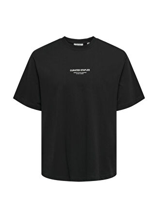 Only & Sons Düz Yaka Baskılı Siyah Erkek T-Shirt ONSCURATED RLX PRINT SS TEE NOOS