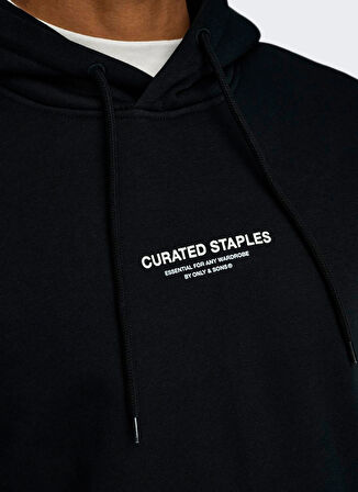 Only & Sons Kapüşon Yaka Siyah Erkek Sweatshırt ONSCURATED REG HOODIE SWEAT NOOS