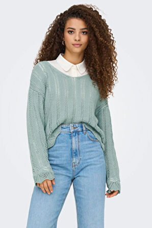 Only Kadın Regular Fit V Yaka Mavi Örme Kazak - 15339529