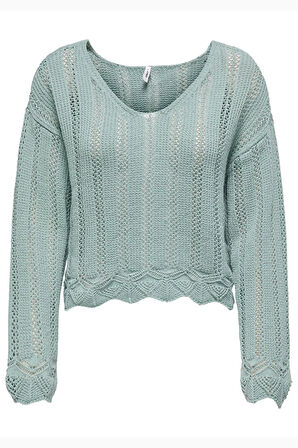 Only Kadın Regular Fit V Yaka Mavi Örme Kazak - 15339529