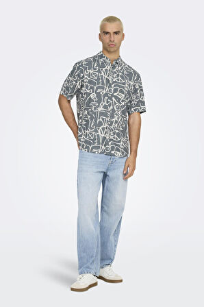 ONSBUD LIFE SS SLIM AOP VISC/LIN SHIRT 