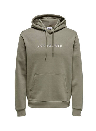 Only & Sons Kapüşon Yaka Açık Haki Erkek Sweatshırt ONSCONNOR AUTHENTIC REG HOODIE SWEA