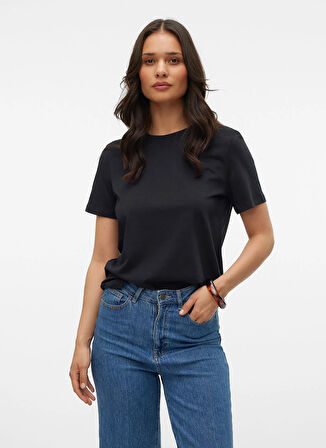 Vero Moda Bisiklet Yaka Siyah Kadın T-Shirt VMPAULINA SS T-SHIRT JRS NOOS