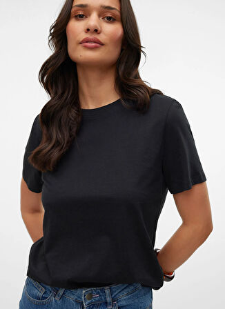 Vero Moda Bisiklet Yaka Siyah Kadın T-Shirt VMPAULINA SS T-SHIRT JRS NOOS