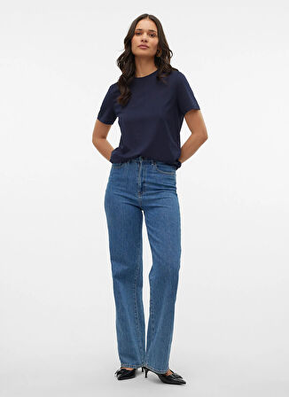 Vero Moda Bisiklet Yaka Mavi Kadın T-Shirt VMPAULINA SS T-SHIRT JRS NOOS
