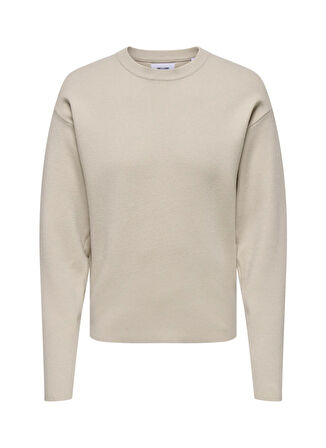 Only & Sons O Yaka Rahat Düz Ekru Erkek Kazak ONSCOOPER RLX LS 12 CREW KNIT