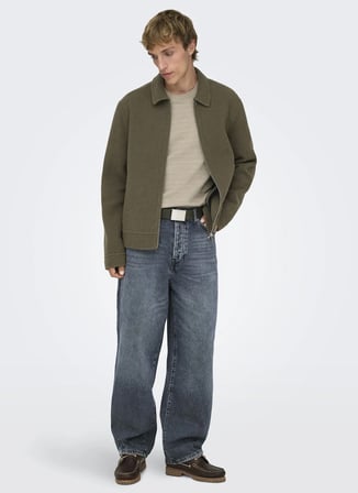 Only & Sons Lacivert Erkek Bol Kesim Taşlamalı Denim Pantolon 22032333 ONSFADE BBLK 2333 TAI DNM