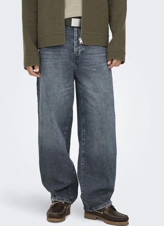 Only & Sons Lacivert Erkek Bol Kesim Taşlamalı Denim Pantolon 22032333 ONSFADE BBLK 2333 TAI DNM