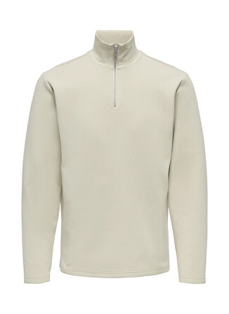 Only & Sons Ekru Erkek Sweatshırt ONSLARS REG QUARTER ZIP HIGH NECK