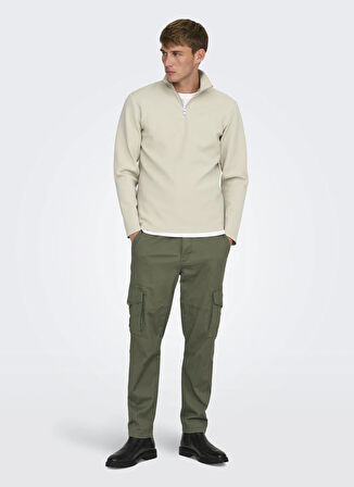 Only & Sons Ekru Erkek Sweatshırt ONSLARS REG QUARTER ZIP HIGH NECK