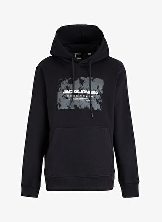 Jack & Jones Kapüşon Yaka Siyah Erkek Sweatshırt 12269940_JCOAERO FRONT PRINT SWEAT