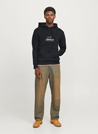 Jack & Jones Kapüşon Yaka Siyah Erkek Sweatshırt 12266908_JCOLIMA LOGO SWEAT HOOD BF