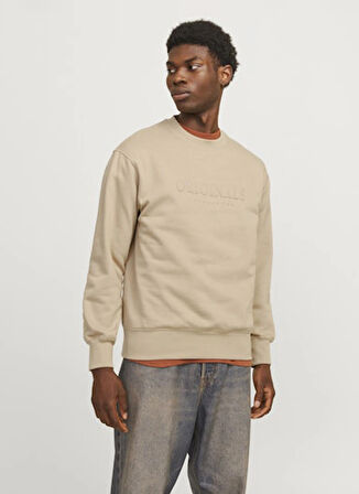 Jack & Jones Bisiklet Yaka Bej Erkek Sweatshırt 12265756_JORFREDERIKSBERG SWEAT CRE