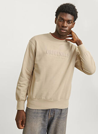 Jack & Jones Bisiklet Yaka Bej Erkek Sweatshırt 12265756_JORFREDERIKSBERG SWEAT CRE
