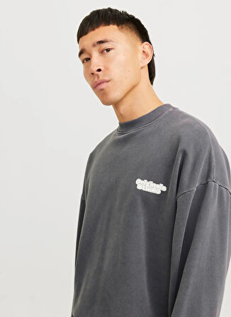 Jack & Jones Bisiklet Yaka Koyu Gri Erkek Sweatshırt 12266178_JORRIDGEWOOD WASH SWEAT CR