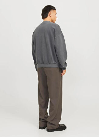 Jack & Jones Bisiklet Yaka Koyu Gri Erkek Sweatshırt 12266178_JORRIDGEWOOD WASH SWEAT CR