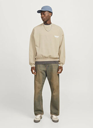 Jack & Jones Bisiklet Yaka Bej Erkek Sweatshırt 12266178_JORRIDGEWOOD WASH SWEAT CR