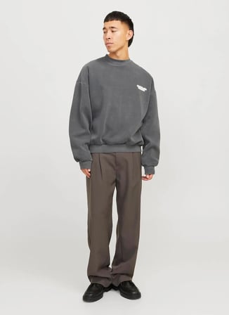 Jack & Jones Bisiklet Yaka Koyu Gri Erkek Sweatshırt 12266178_JORRIDGEWOOD WASH SWEAT CR