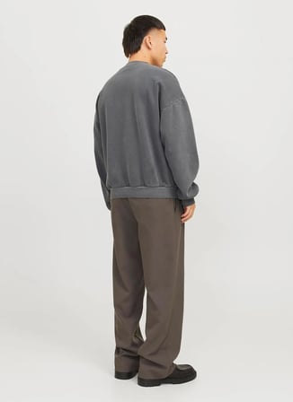 Jack & Jones Bisiklet Yaka Koyu Gri Erkek Sweatshırt 12266178_JORRIDGEWOOD WASH SWEAT CR