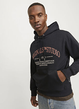 Jack & Jones Kapüşon Yaka Siyah Erkek Sweatshırt 12265823_JORFREDERIKSBERG MARGATE S