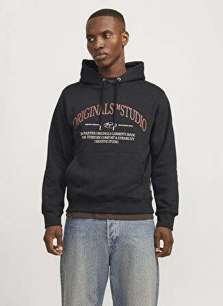 Jack & Jones Kapüşon Yaka Siyah Erkek Sweatshırt 12265823_JORFREDERIKSBERG MARGATE S