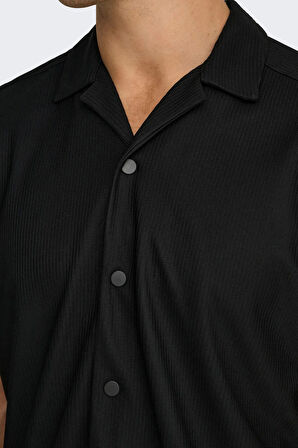 Only & Sons Erkek Onskarı Rahat Kesim Kısa Kollu Çıt Çıt Düğmeli Gömlek 22032560 Siyah