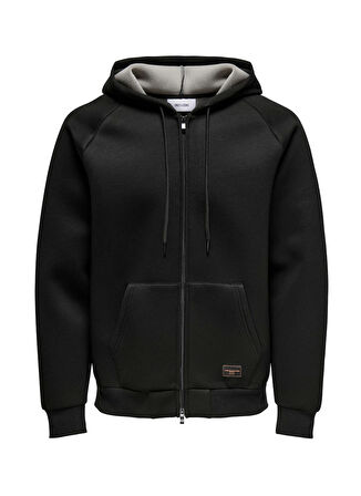 Only & Sons Kapüşon Yaka Siyah Erkek Sweatshırt ONSBOBBEY SCUBA FULL ZIP HOODIE SWE