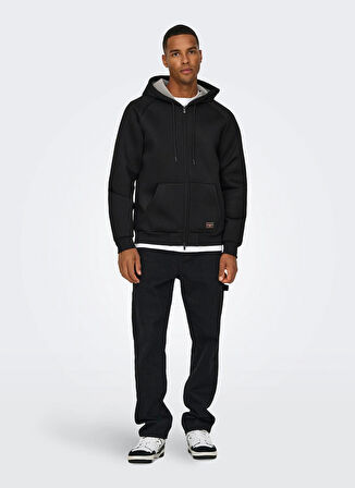 Only & Sons Kapüşon Yaka Siyah Erkek Sweatshırt ONSBOBBEY SCUBA FULL ZIP HOODIE SWE