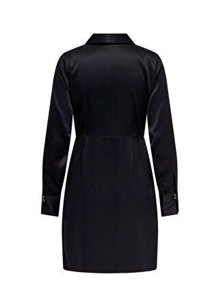 Only Gömlek Yaka Düz Siyah Standart Kadın Elbise ONLJANE LIFE L/S ISA DRESS PTM